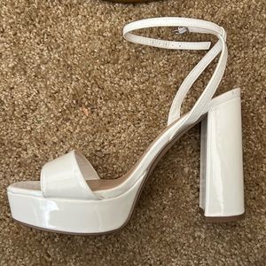 White strappy platform block heels